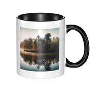LKWSCGHM Trees Reflection on a Lake Tasse à café avec poignée en porcelaine pour boissons chaudes/froides, tasses à thé en céramique pour homme et femme, tasse à café amusante, cadeau de pendaison de