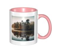 LKWSCGHM Trees Reflection on a Lake Tasse à café avec poignée en porcelaine pour boissons chaudes/froides, tasses à thé en céramique pour homme et femme, tasse à café amusante, cadeau de pendaison de