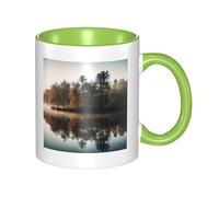 LKWSCGHM Trees Reflection on a Lake Tasse à café avec poignée en porcelaine pour boissons chaudes/froides, tasses à thé en céramique pour homme et femme, tasse à café amusante, cadeau de pendaison de