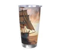LKWSCGHM White Sailing Ship at Sunset Gobelet avec couvercles, bouteille d'eau sous vide à double paroi en acier inoxydable, tasse à café étanche pour boissons chaudes et froides