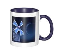 LKWSCGHM Windmill - Grande tasse à café bleue avec poignée en porcelaine pour boissons chaudes/froides, tasse à thé en céramique pour homme et femme, tasse à café amusante pour pendaison de