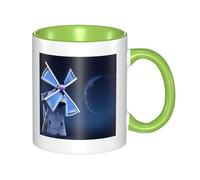 LKWSCGHM Windmill - Grande tasse à café bleue avec poignée en porcelaine pour boissons chaudes/froides, tasse à thé en céramique pour homme et femme, tasse à café amusante pour pendaison de