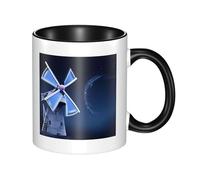 LKWSCGHM Windmill - Grande tasse à café bleue avec poignée en porcelaine pour boissons chaudes/froides, tasse à thé en céramique pour homme et femme, tasse à café amusante pour pendaison de