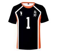 LKY STAR Anime Haikyuu T-Shirt Cosplay Japanese Karasuno High School Manches Courtes Lettre Impression Nouveau Décontracté Col Rond pour Homme et garçon