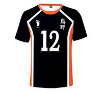 LKY STAR Anime Haikyuu T-Shirt Cosplay Japanese Karasuno High School Manches Courtes Lettre Impression Nouveau Décontracté Col Rond pour Homme et garçon