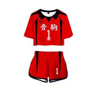 LKY STAR Anime Haikyuu T-Shirt Shorts Set Karasuno High School Volleyball Club Cosplay Crop Top & Short 2 Pièces Ensembles