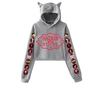 LKY STAR Anime Hazbin Hotel Hoodies Charlie/Angel Dust Cosplay Sweat à Capuche avec Oreilles de Chat pour Femmes Filles