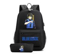 LKY STAR Blue Lock Sacs à Dos avec Trousse à Crayons Anime Cartable Trousse Unisexe Ensemble de Cartables Isagi Yoichi Étudiants Backpack 2pcs