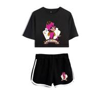 LKY STAR Femme Fille T-Shirts et Shorts Set Hazbin Hotel Merch Charlie Morningstar Vaggie Haut Court et Shorts Été Streetwear 2pcs