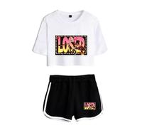 LKY STAR Femme Fille T-Shirts et Shorts Set Hazbin Hotel Merch Charlie Morningstar Vaggie Haut Court et Shorts Été Streetwear 2pcs