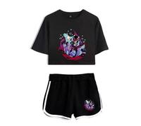 LKY STAR Femme Fille T-Shirts et Shorts Set Hazbin Hotel Merch Charlie Morningstar Vaggie Haut Court et Shorts Été Streetwear 2pcs