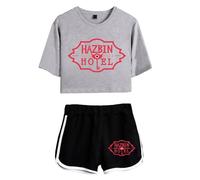 LKY STAR Hazbin Hotela T-Shirts et Shorts Set Anime Charlie/Angel Dust Cosplay Haut Court et Shorts 2pcs pour Femme Fille