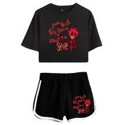 LKY STAR Hazbin Hotela T-Shirts et Shorts Set Anime Charlie/Angel Dust Cosplay Haut Court et Shorts 2pcs pour Femme Fille