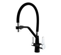 LKYAQJKGQ Robinet de Cuisine mitigeur avec douchette latérale extractible et Double Bec for évier, buse de pulvérisation à Jet, Robinet d'évier de Cuisine monté sur Le Pont