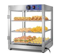 LKYLGYU Vitrine chauffante Commerciale à 3 Niveaux en Acier Inoxydable avec éclairage LED, Thermostat réglable de 30 à 85 °C, étagères Amovibles pour Buffet, Restaurant et Boulangerie.