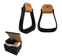 LKYLVEE Noir,12mm, Étriers de Selle de Cheval - Western Lightweight Aluminium - Étrier d'équipement d'équitation gravé en Aluminium avec Tapis en Caoutchouc