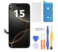 LL TRADER Écran de rechange pour iPhone 15 Plus 6,7" LCD Retina FHD Affichage COF écran tactile numériseur avec kits d'outils de réparation, ruban étanche, protecteur d'écran (Truetone programmable)