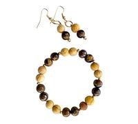 llama 51 Ensemble bracelet et boucles d'oreilles faits à la main du Pérou de Palo Santo et pierres semi-précieuses. Perles rondes de 8 mm hautement aromatiques et nettoyantes spirituellement., Palo