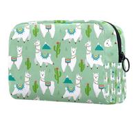 Llama Alpaga Cactus and Hills Trousse à cosmétiques pour femme, trousse de toilette de voyage, grande pochette de maquillage pratique avec fermeture éclair, multicolore, 18.5x7.5x13cm/7.3x3x5.1in,