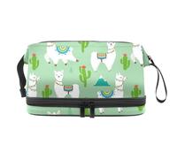 Llama Alpaga Cactus and Hills Trousse de toilette double couche pour femmes et filles Trousse de toilette de voyage Trousse de maquillage pratique avec compartiment à brosse, multicolore, 27x15x14