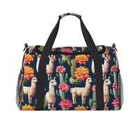 Llama Alpaga Cactus Flower Print Sac de gym grande capacité Sac de transport à main pliable pour activités de plein air