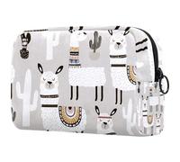 Llama and Cactus1 Trousse à cosmétiques pour femme, trousse de toilette de voyage, grande pochette de maquillage pratique avec fermeture éclair, multicolore, 18.5x7.5x13cm/7.3x3x5.1in, Trousse de