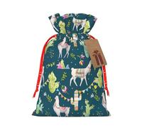 Llama Animal Alpaga Cactus Tropical Impression 12 x 17 cm Sac de Noël avec cordon de serrage Idéal pour les adultes pour emballer des cadeaux pour Noël Halloween