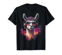 Llama Animal Lover Forest Graphic Music Casque Art Lama T-Shirt