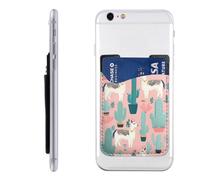 Llama Cactus Card Holder for Phone Case, PU Leather Adhesive ID Credit Card Case, Suitable for the back of most Smartphones