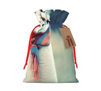 Llama in A Scarf Sacs de Noël réutilisables avec cordon de serrage pour fête de Noël, emballage cadeau de Noël, ruban rouge, taille M