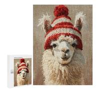 Llama in Red Hat Art Print Puzzle 1000 Pièces Educa Jouet en Bois Cadeau Unique Décoration Intérieure Jeu Éducatif Challenge Toy Adultes Et Enfants À Partir De 14 Ans 500 PCS
