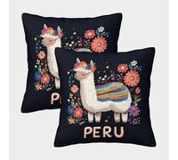 Llama péruvien - Design Floral coloré Housse Coussin 2 Pièces Art Taie d'oreiller Décoratifs Housses De Coussin pour Salon Maison De Campagne 40x40cm