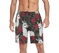 Llama Rose Flowers Short de pyjama pour homme doux et décontracté avec poches S-XXL, Rouge, XL