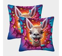 Llama tête Contre Le Mur Housses De Coussin Lot De 2, Doux Carré Décoratifs Animaux Taie d'oreiller pour Canapé Sofa Salon Chambre Bureau Voiture 50x50cm
