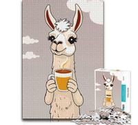 Llama with Coffee Puzzle Papier 1000pcs (52x38cm) Cadeau pour Adultes | Pour un moment utile, défi puzzle pour adultes les dimanches au calme, pour un moment calme.