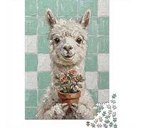 Llama with Flowers Painting Plaque en Métal Rustique 52x38cm/1000pcs pour Le Pub Ou Le Café, Déco Métal Au Style Rustique