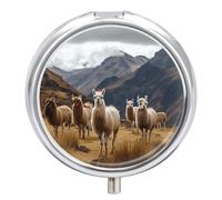 Llamas in The Andes Pilulier rond mignon pour médicaments et vitamines Organiseur pour sac à main