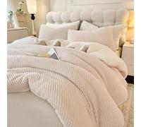 LLanCL Parure de lit 2 pièces en Fourrure Sherpa Ultra Douce et Chaude avec 1 taie d'oreiller (172,7 x 228,6 cm, Beige)