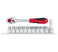 Llave de vaso + carraca 1/2 hexagonales con carril, 12 piezas