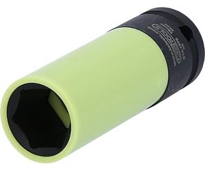 Llave de vaso de impacto robusta 1/2" para llantas de aluminio, larga, 19 mm, en gancho