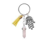Llavero con piedras preciosas - Nuevo llavero con borla de palma de Fátima con columna hexagonal, llavero para pierna de pantalón | Llavero de coche, llavero con piedras preciosas, llavero, llavero de