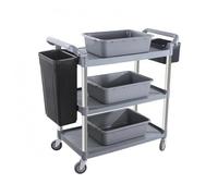 Llazsybz Chariot de Service Commercial Chariot Cuisine Trolley Restaurant Chariot Utilitaire Chariot de Transport Chariot à, Gris, Grand, Trois Bacs, Deux Seaux, Roues Silencieuses avec Frein