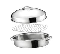 Llazsybz Cuiseur Vapeur Ovale pour Poisson, Casserole de 40 Cm avec Double Poignée, à Pâtes, Rôtissoire en Acier Inoxydable, Plateau Vapeur, a