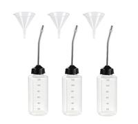 Llazsybz Ensemble 3 Pièces Bouteille à Entonnoir Flacon Transparent Repères Mesure Jusqu’à 120 Ml Bec Courbé en Métal pour Versée Précise Adapté aux Travaux Lubrification Maintenance Détail