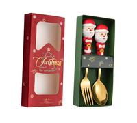 Llazsybz Ensemble de 2 Cuillères et Fourchettes de Noël, Couverts de Table pour Les Fêtes, Cuillères à Dessert pour Boissons, Glaces et Goûters de Noël, Le Père Noël