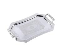 Llazsybz Plateau de Service, Assiette, Acier Inoxydable, Vaisselle avec Poignées, Plateau de Rangement, Ornement pour Fêtes, Mariages, Dîners, Argent