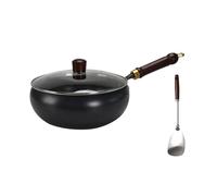 Llazsybz Poêle Wok Antiadhésive à Fond Plat En Fonte avec Poignée Ergonomique pour Braiser, Frire et Mijoter, Idéale pour Une Utilisation à Domicile Ou, Couvercle En Verre