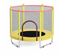 Llazsybz Trampoline pour Enfants Trampoline Intérieur Lit de Saut Sécurité Filet Zippé Cadre Rond Métal Coussins de Protection Panier de Basket et Accessoires, Jaune