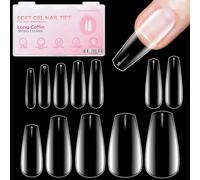 LLBA Lot de 360 faux ongles en gel souple - 12 tailles - Couvrance complète - Qualité salon durable, aspect naturel et confortable (cercueil, long)