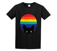 Llbang Peeking Cat in Rainbow Circle Unisex 100% Cotton Short-Sleeve T-Shirts Black XXL